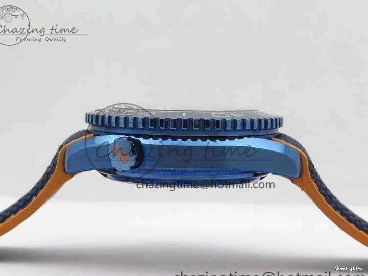 1219 Unique Planet Ocean 45mm GMT Blue DLC Black OMF Best Edition Blue Dial On Blue Gummy Strap A 8123